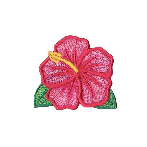 DigitEMB Pink Hibiscus Flower Patch Hook & Loop Sew On Tropical Floral
